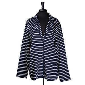 Chaps Ralph Lauren Women's Cardigan Blue White Striped Button Knit Blazer 2X NWT